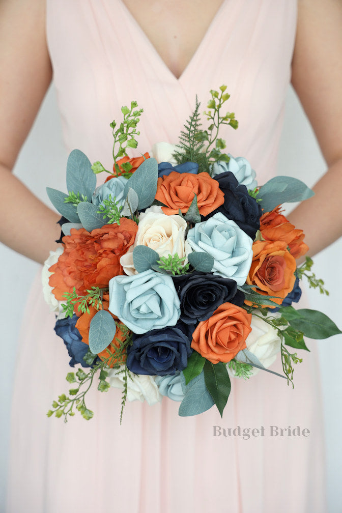 Faux Wedding Bouquet in Terracotta and Blue - $170.00 | Basalt Collection
