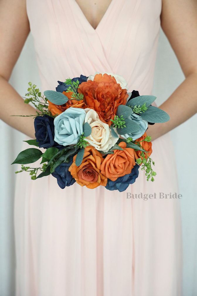 Faux Wedding Bouquet in Terracotta and Blue - $39.50 | Basalt Collection