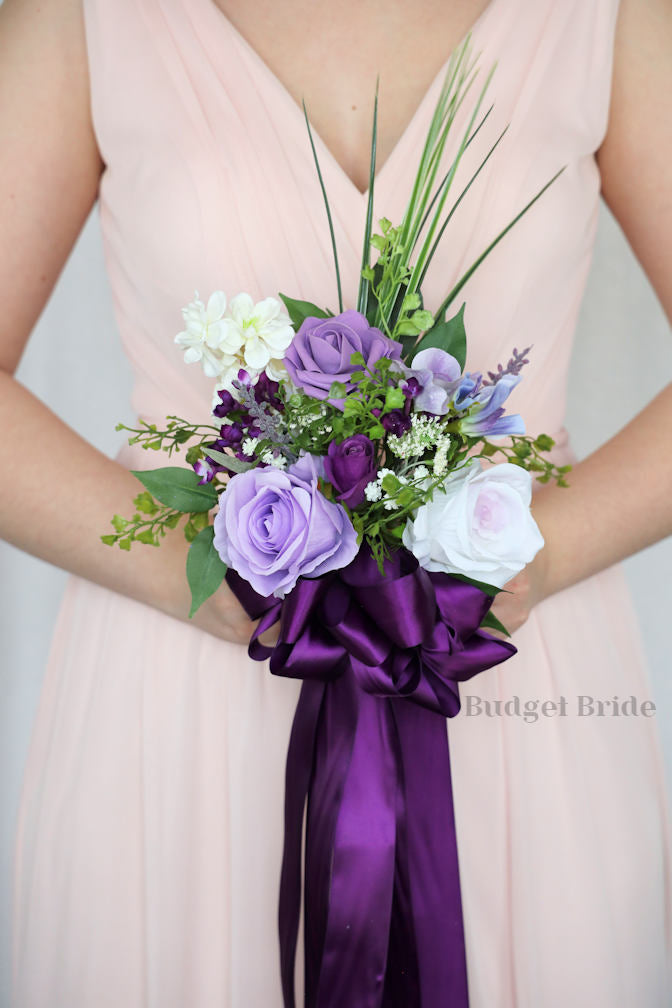 Faux Wedding Bouquet with Purple Wildflowers  - $170.00 | Violet Collection