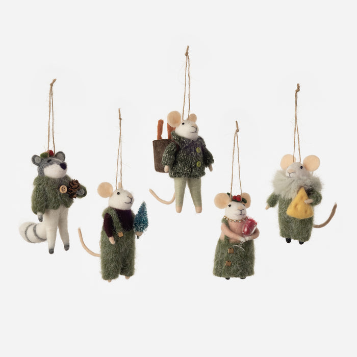 Felt Mouse Ornament, Set of 5 Assorted