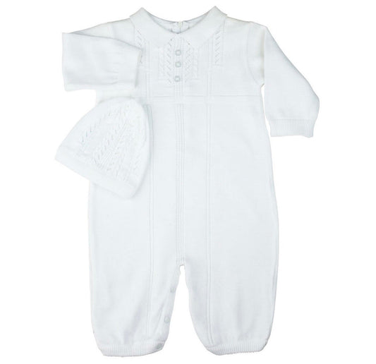Feltman White Cable Knit Romper/Hat