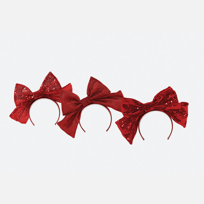 Festive Fabric Bow Headband, Set of 3 Assorted