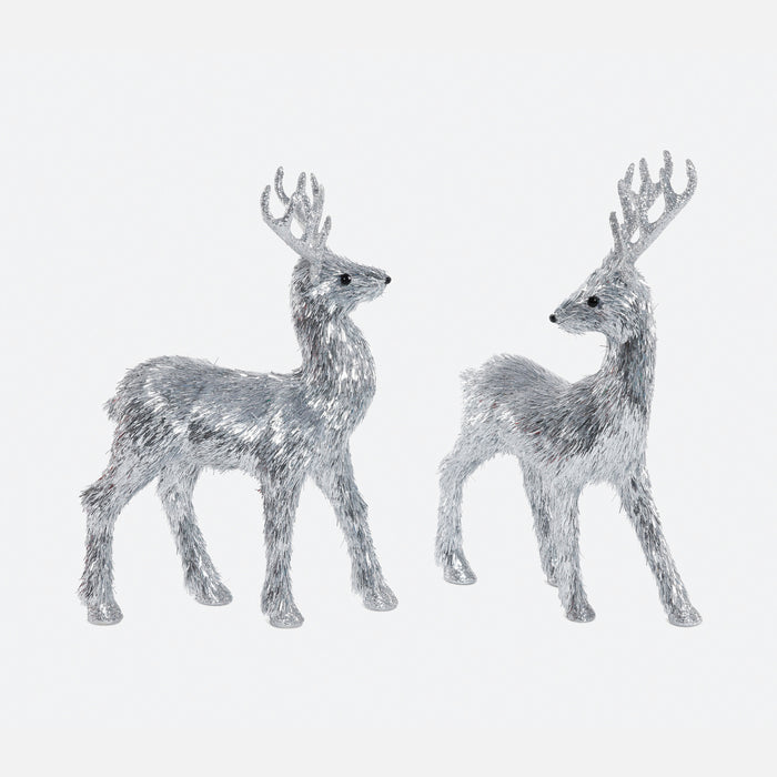 Festive Fiber Blend Standing Deer, Set of 2 Assorted - Silver