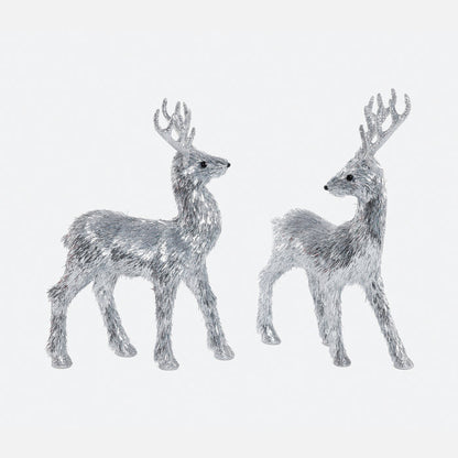 Festive Fiber Blend Standing Deer, Set of 2 Assorted - Silver
