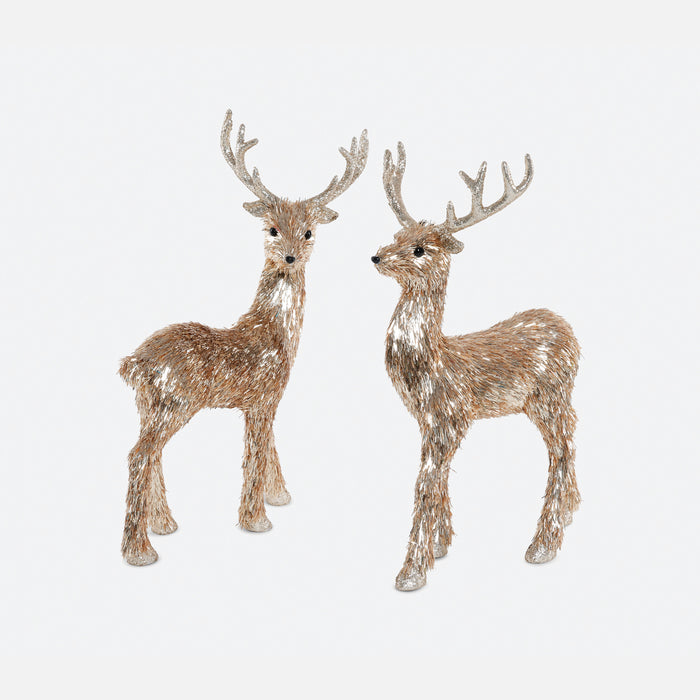 Festive Fiber Blend Standing Deer, Set of 2 Assorted - Gold
