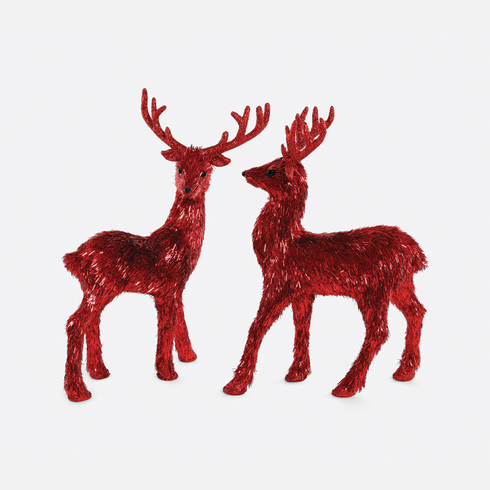 Festive Fiber Blend Standing Deer, Set of 2 Assorted - Red