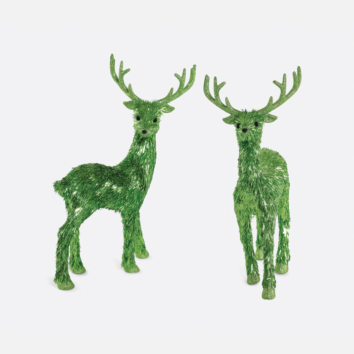 Festive Fiber Blend Standing Deer, Set of 2 Assorted - Green