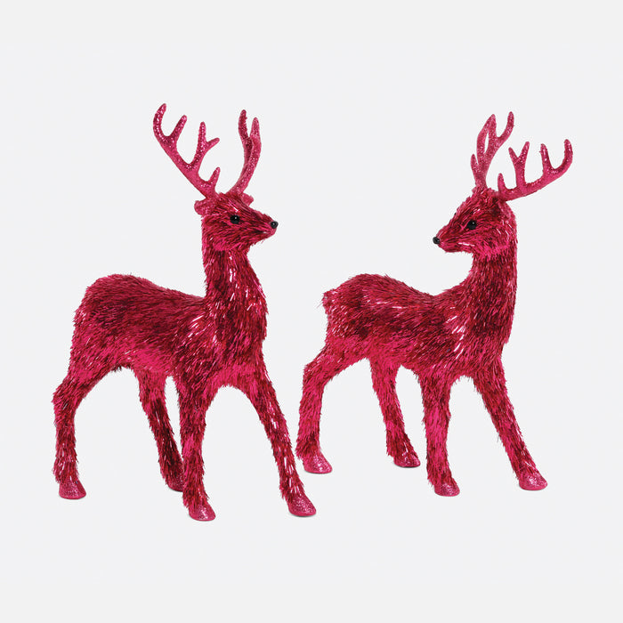 Festive Fiber Blend Standing Deer, Set of 2 Assorted - Hot Pink