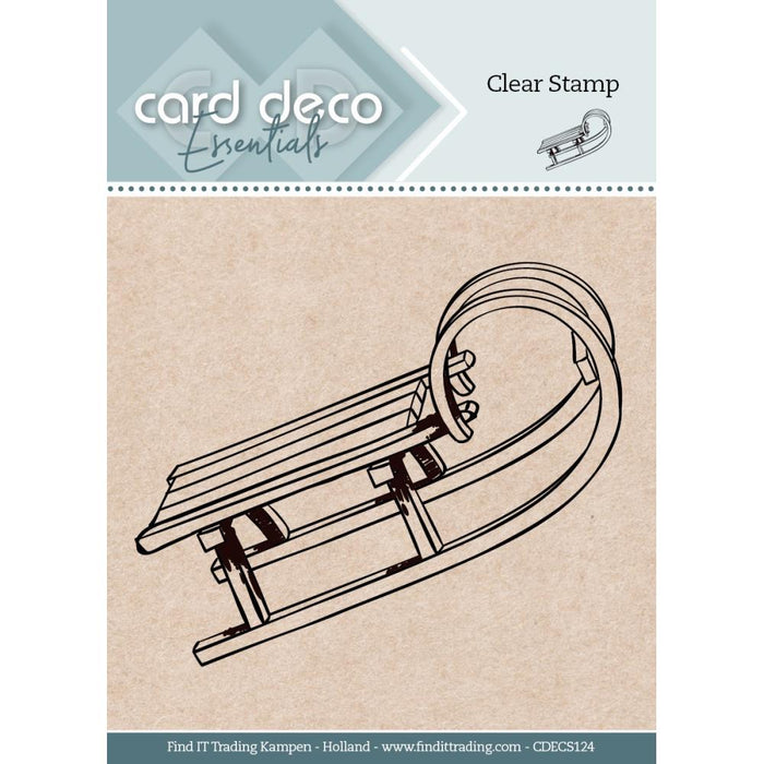 Find It Trading - Card Deco Essentials Clear Stamp - Sled. This stamp can be used with an acrylic block or a stamp press. This stamp is perfect for cards, slimline cards, scrapbook pages, and other paper crafting and mixed media projects. Available at Embellish Away located in Bowmanville Ontario Canada.
