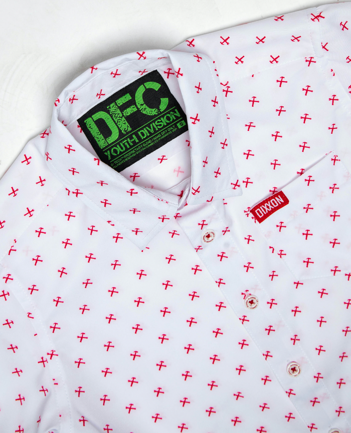Finney Youth Short Sleeve Party Shirt - Red/White