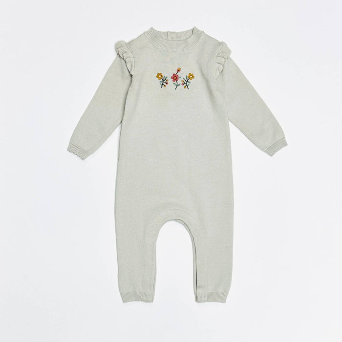 Floral Embroidered Ruffle Baby Sweater Jumpsuit (Organic) -  by Carlyle Avenue
