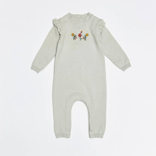 Floral Embroidered Ruffle Baby Sweater Jumpsuit (Organic) -  by Carlyle Avenue