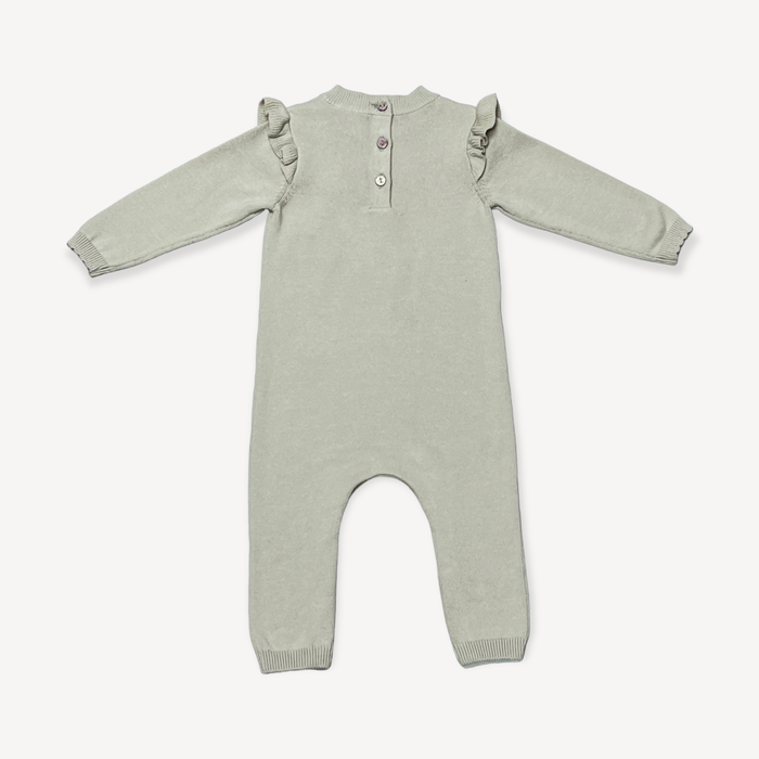 Floral Embroidered Ruffle Baby Sweater Jumpsuit (Organic) -  by Carlyle Avenue