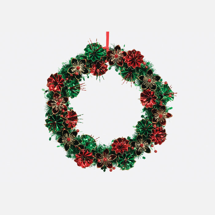 Floral Foil Paper Wreath - Red