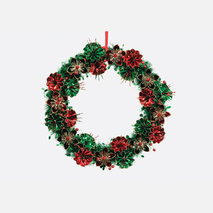 Floral Foil Paper Wreath - Red