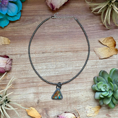FREE Sterling Silver Pearl Necklace + MJ Triangle Royston Turquoise Pendant