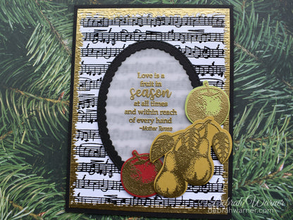 Gina K. designs - Background Stamp - Music Medley. Music Medley is a stamp set by Gina K Designs. This set is made of premium clear photopolymer and measures 6" X 6".   Made in the USA. Available at Embellish Away located in Bowmanville Ontario Canada. Card Example by Debra Warner.