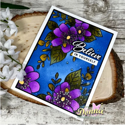 Gina K. Designs - Stamp & Die Set - Believe in Miracles. Believe in Miracles is a set by Arjita Singh. This set is made of premium clear photopolymer and measures 6" X 8". Made in the USA. Available at Embellish Away located in Bowmanville Ontario Canada. Example by brand ambassador.