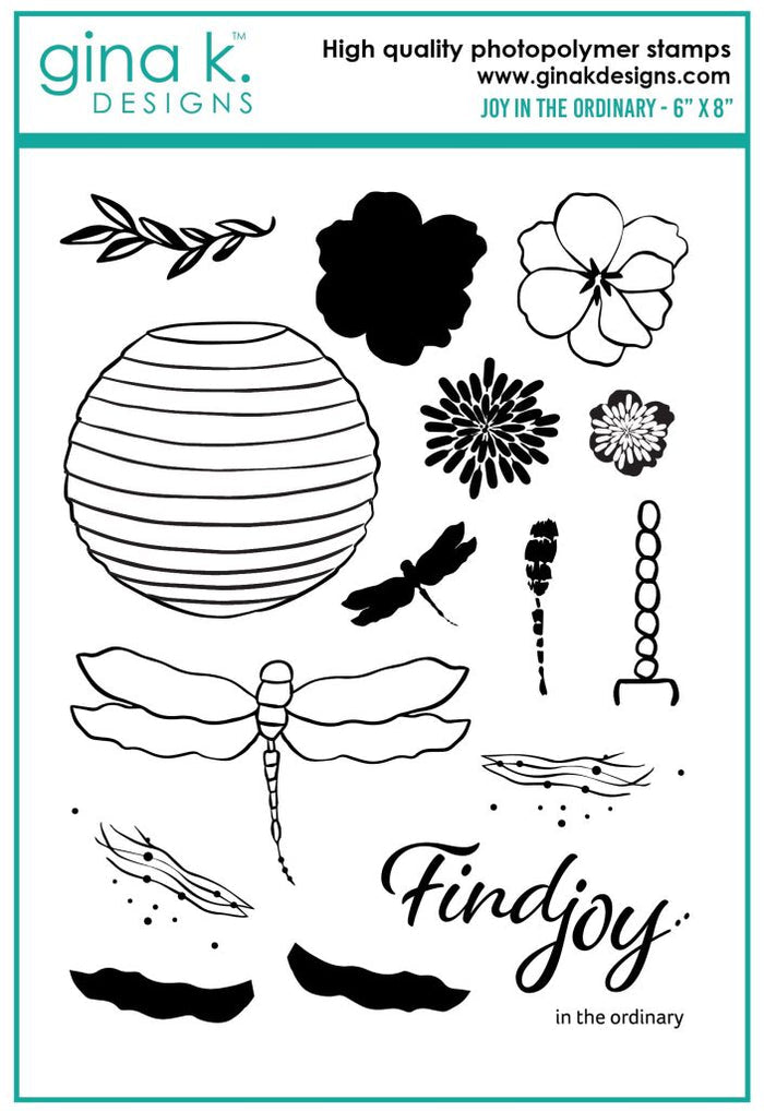 Gina K. Designs - Stamps - Joy In The Ordinary. Joy in the Ordinary is a stamp set by Lisa Hetrick. This set is made of premium clear photopolymer and measures 6" X 8". Made in the USA. Available at Embellish Away located in Bowmanville Ontario Canada.