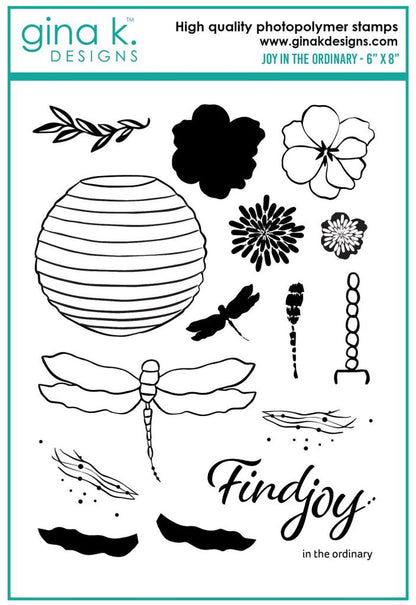 Gina K. Designs - Stamps - Joy In The Ordinary. Joy in the Ordinary is a stamp set by Lisa Hetrick. This set is made of premium clear photopolymer and measures 6" X 8". Made in the USA. Available at Embellish Away located in Bowmanville Ontario Canada.