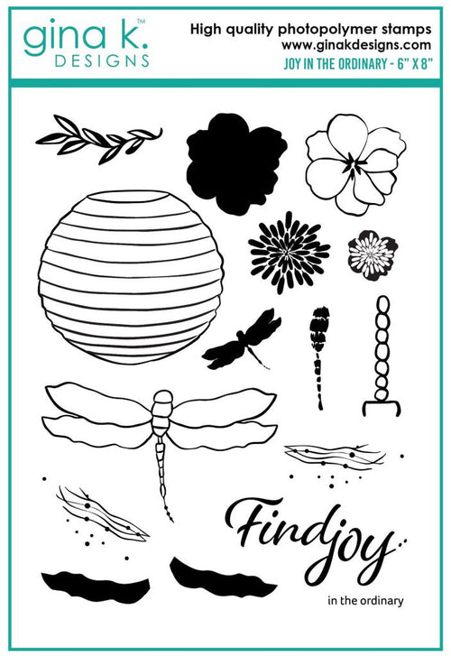 Gina K. Designs - Stamps - Joy In The Ordinary. Joy in the Ordinary is a stamp set by Lisa Hetrick. This set is made of premium clear photopolymer and measures 6" X 8". Made in the USA. Available at Embellish Away located in Bowmanville Ontario Canada.