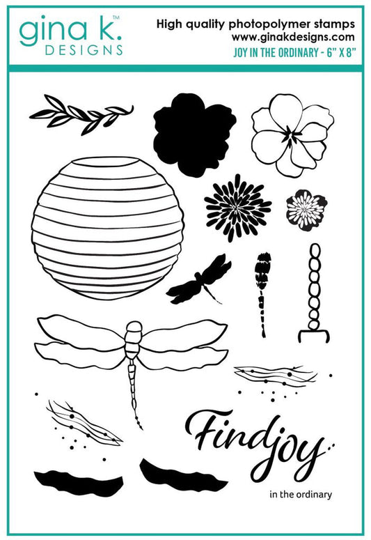 Gina K. Designs - Stamps - Joy In The Ordinary. Joy in the Ordinary is a stamp set by Lisa Hetrick. This set is made of premium clear photopolymer and measures 6" X 8". Made in the USA. Available at Embellish Away located in Bowmanville Ontario Canada.