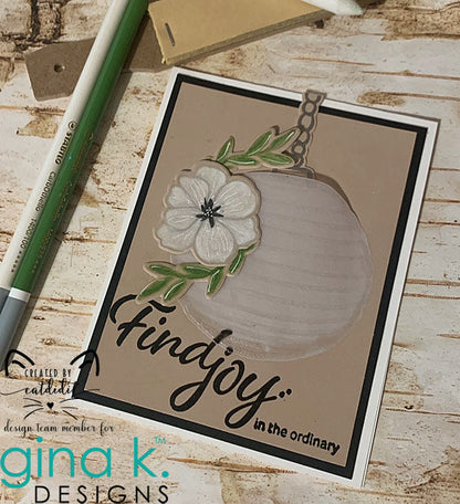 Gina K. Designs - Stamps - Joy In The Ordinary. Joy in the Ordinary is a stamp set by Lisa Hetrick. This set is made of premium clear photopolymer and measures 6" X 8". Made in the USA. Available at Embellish Away located in Bowmanville Ontario Canada. Card design by brand ambassador.