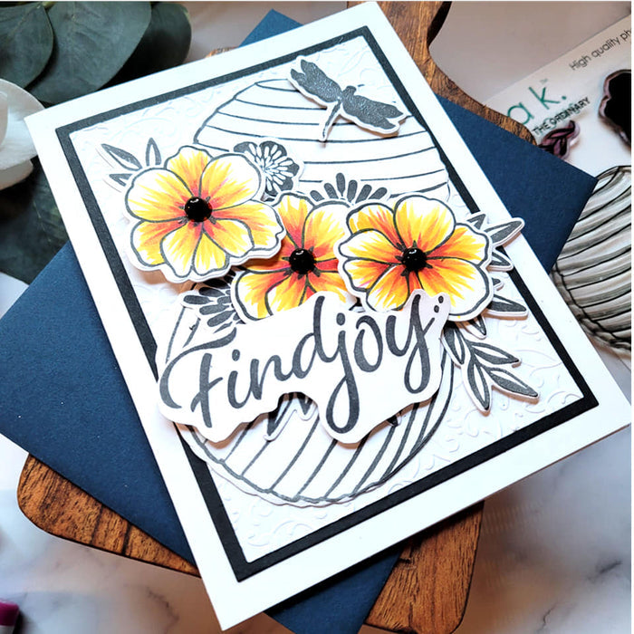 Gina K. Designs - Stamps - Joy In The Ordinary. Joy in the Ordinary is a stamp set by Lisa Hetrick. This set is made of premium clear photopolymer and measures 6" X 8". Made in the USA. Available at Embellish Away located in Bowmanville Ontario Canada. Card design by brand ambassador.