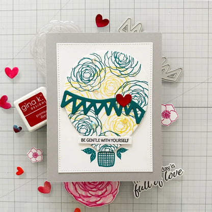 Gina K. Designs - Stamp & Die Set - Lift Me Up. Lift Me Up is a set by Lisa Hetrick. This set is made of premium clear photopolymer and measures 6" X 8". These wafer thin metal-etched dies are the highest quality for your paper crafting projects. Available at Embellish Away located in Bowmanville Ontario Canada. examples by Lisa Hetrick.