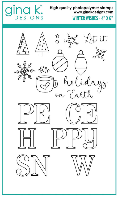Gina K. Designs - Stamps - Winter Wishes. Winter Wishes is a stamp set by Beth Silaika . This set is made of premium clear photopolymer and measures 4" X 6". Made in the USA. Available at Embellish Away located in Bowmanville Ontario Canada.