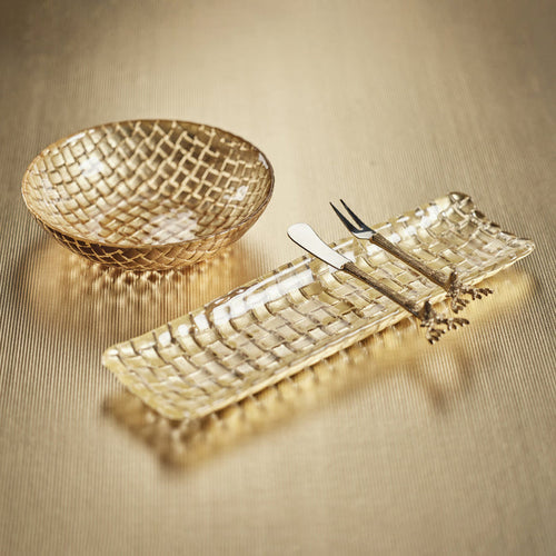 Gold Braided Rectangular Glass Plate, Set of 6 - Tableware by Carlyle Avenue
