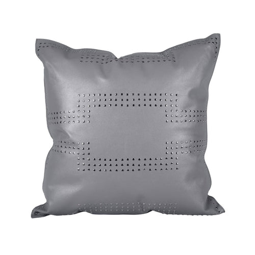 Gray Genuine Leather Geometric Studded Throw Pillow Leather Pillow