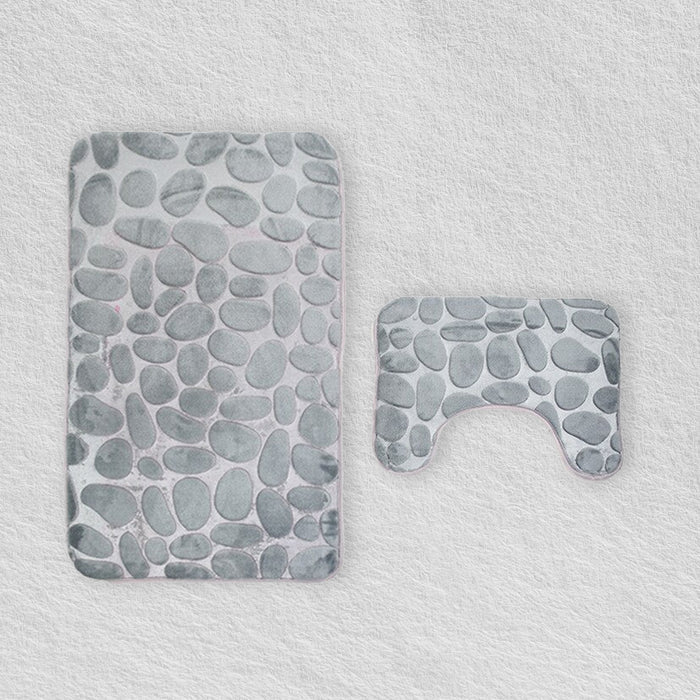Gray Stone Bathroom Bath Mat Set