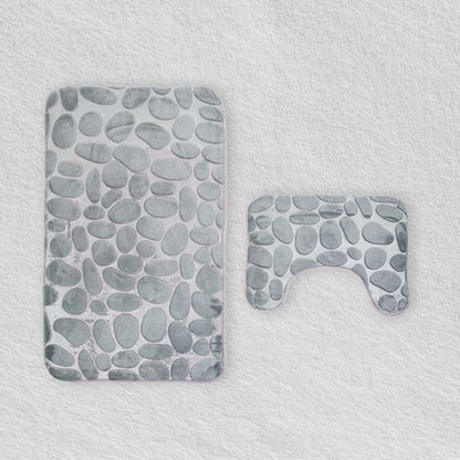 Gray Stone Bathroom Bath Mat Set