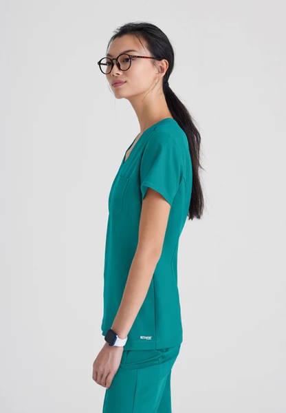 Grey's Anatomy Evolve Stretch Sway 1-Pocket Banded V-Neck Tuck-In Scrub Top