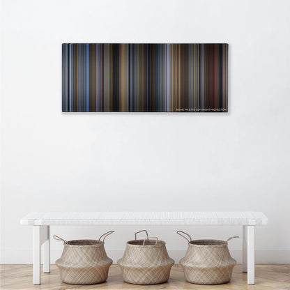 Groundhog Day color palette canvas above a white bench with three woven baskets