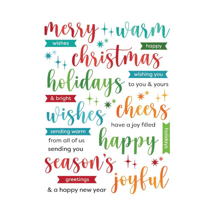 Hero Arts - Hero Transfers - Joyful Christmas Messages. Includes two 6 x 8 inch rub-on transfer sheets featuring multiple designs per sheet. Suitable for all smooth surfaces like paper, tile, acetate, wood, etc. Available at Embellish Away located in Bowmanville Ontario Canada.