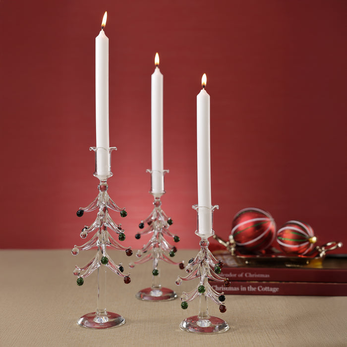 Holiday Tree Glass Taper Candle Holder