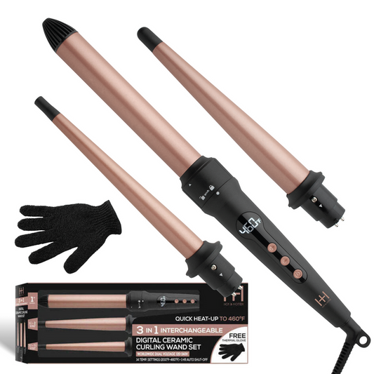 Hot & Hotter 3 in 1 Interchangeable Digital Curling Wand Set, 1 Count, Black & Rose Gold
