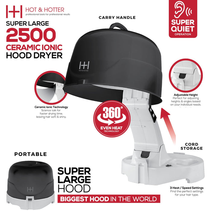 Hot & Hotter Large Hood Hair Dryer, 1 Count, White