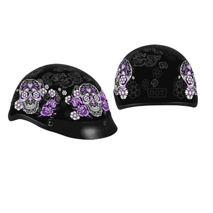 Hot Leathers D.O.T. Sugar Skull Matte Black Finish Motorcycle Helmet