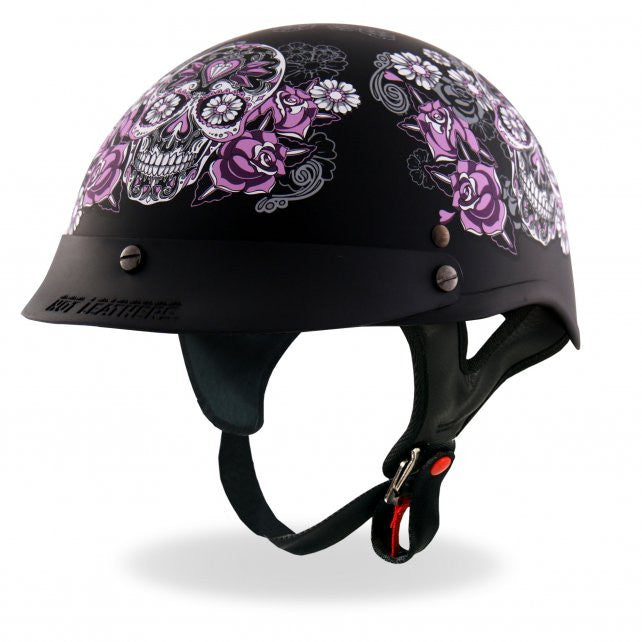 Hot Leathers D.O.T. Sugar Skull Matte Black Finish Motorcycle Helmet