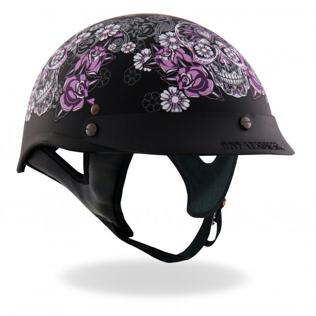 Hot Leathers D.O.T. Sugar Skull Matte Black Finish Motorcycle Helmet