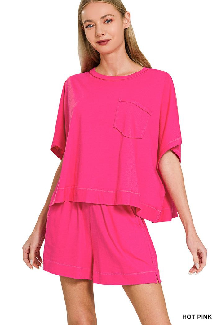 Hot Pink Exposed Shorts Set