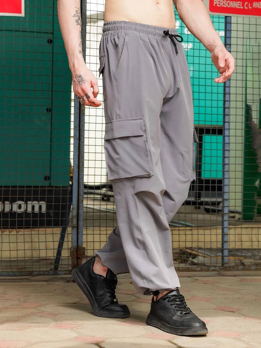 House Of Koala Baggy Fit Grey Parachute Cargo Trousers
