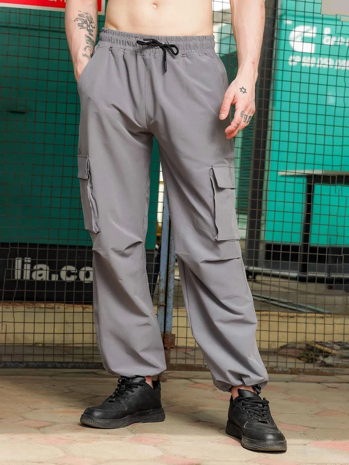 House Of Koala Baggy Fit Grey Parachute Cargo Trousers