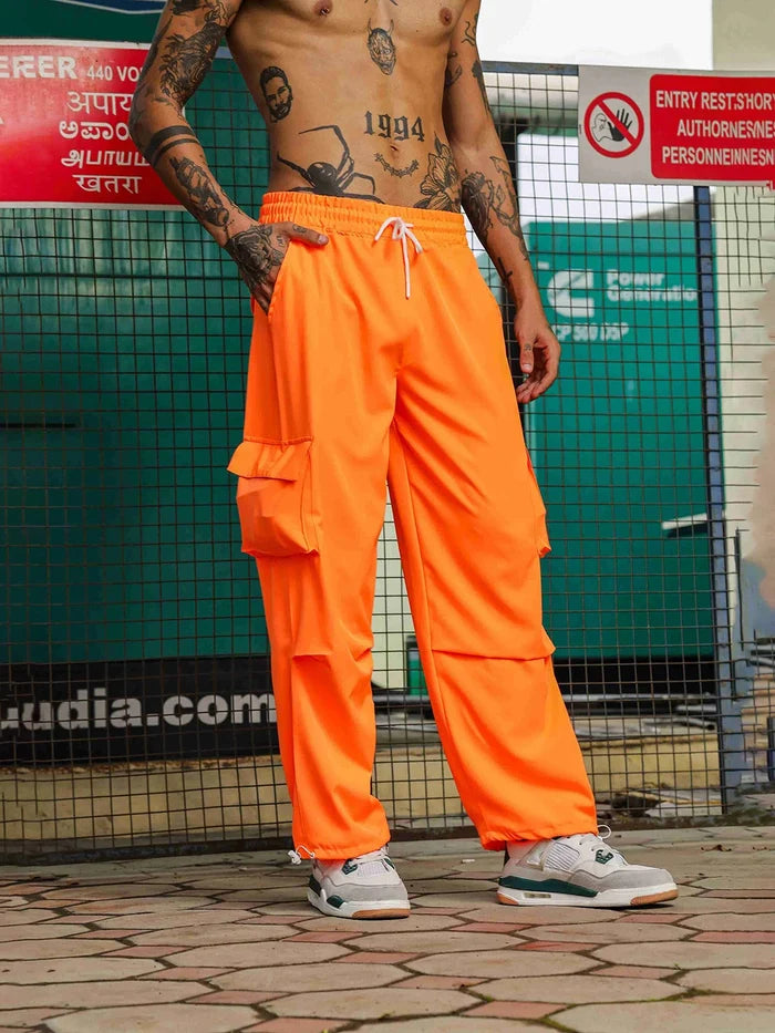House Of Koala Baggy Fit Orange Parachute Cargo Trousers