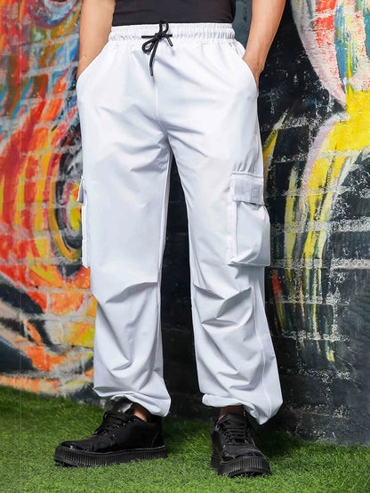 House Of Koala Baggy Fit White Parachute Cargo Trousers
