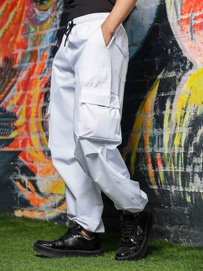 House Of Koala Baggy Fit White Parachute Cargo Trousers