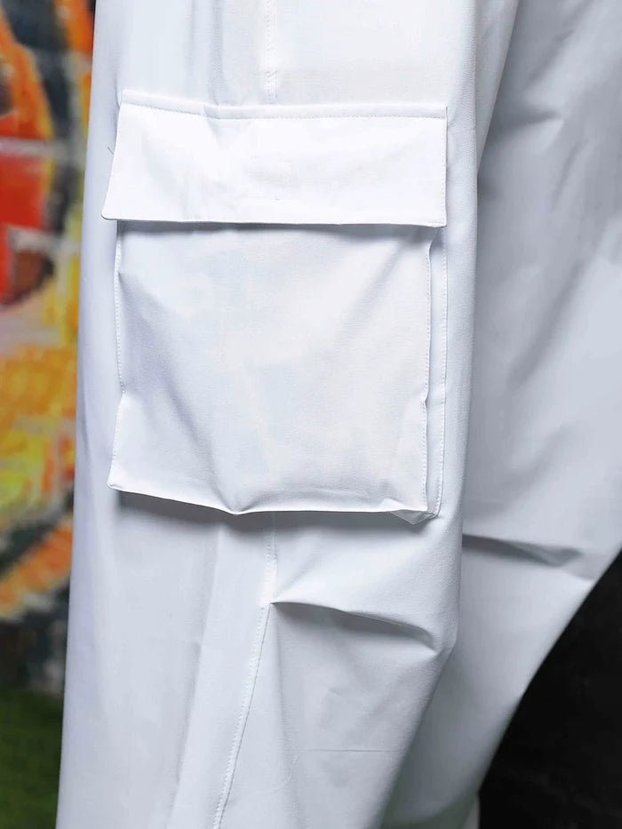 House Of Koala Baggy Fit White Parachute Cargo Trousers